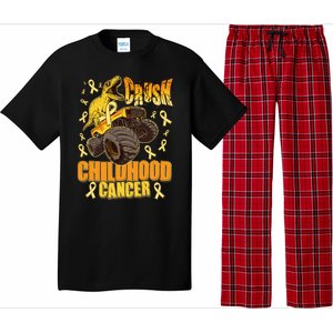 Crush Childhood Cancer Trex Dinosaur Monster Truck Wear Yellow Gold Pajama Set