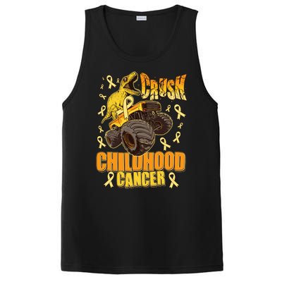 Crush Childhood Cancer Trex Dinosaur Monster Truck Wear Yellow Gold PosiCharge Competitor Tank