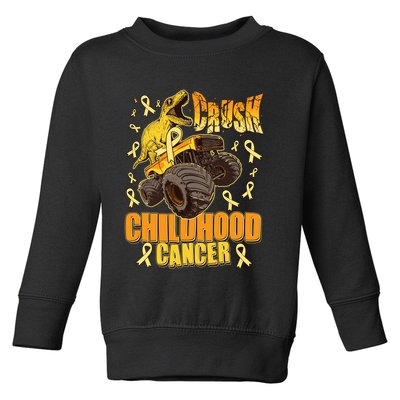 Crush Childhood Cancer Trex Dinosaur Monster Truck Wear Yellow Gold Toddler Sweatshirt