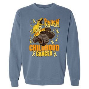 Crush Childhood Cancer Trex Dinosaur Monster Truck Wear Yellow Gold Garment-Dyed Sweatshirt