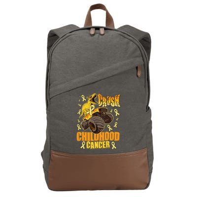 Crush Childhood Cancer Trex Dinosaur Monster Truck Wear Yellow Gold Cotton Canvas Backpack