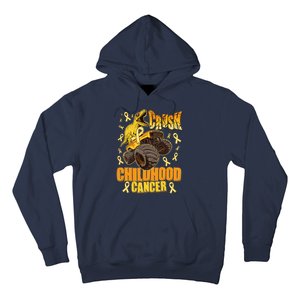 Crush Childhood Cancer Trex Dinosaur Monster Truck Wear Yellow Gold Hoodie