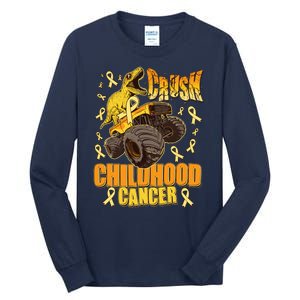 Crush Childhood Cancer Trex Dinosaur Monster Truck Wear Yellow Gold Tall Long Sleeve T-Shirt