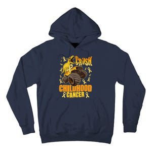 Crush Childhood Cancer Trex Dinosaur Monster Truck Wear Yellow Gold Tall Hoodie