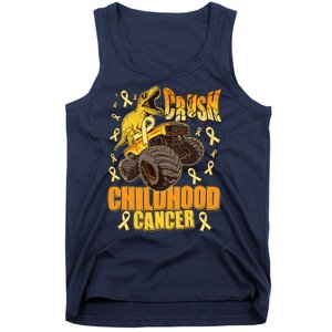 Crush Childhood Cancer Trex Dinosaur Monster Truck Wear Yellow Gold Tank Top