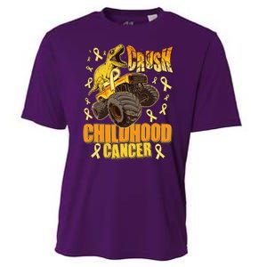 Crush Childhood Cancer Trex Dinosaur Monster Truck Wear Yellow Gold Cooling Performance Crew T-Shirt