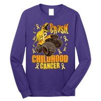 Crush Childhood Cancer Trex Dinosaur Monster Truck Wear Yellow Gold Long Sleeve Shirt