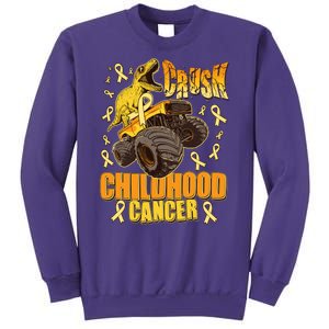 Crush Childhood Cancer Trex Dinosaur Monster Truck Wear Yellow Gold Sweatshirt