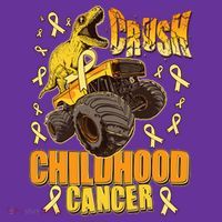 Crush Childhood Cancer Trex Dinosaur Monster Truck Wear Yellow Gold Tall T-Shirt