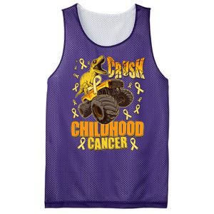 Crush Childhood Cancer Trex Dinosaur Monster Truck Wear Yellow Gold Mesh Reversible Basketball Jersey Tank