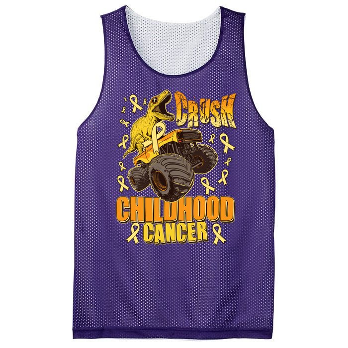 Crush Childhood Cancer Trex Dinosaur Monster Truck Wear Yellow Gold Mesh Reversible Basketball Jersey Tank