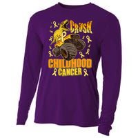 Crush Childhood Cancer Trex Dinosaur Monster Truck Wear Yellow Gold Cooling Performance Long Sleeve Crew