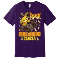 Crush Childhood Cancer Trex Dinosaur Monster Truck Wear Yellow Gold Premium T-Shirt