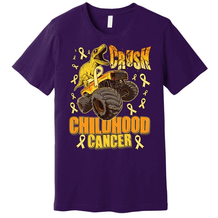 Crush Childhood Cancer Trex Dinosaur Monster Truck Wear Yellow Gold Premium T-Shirt