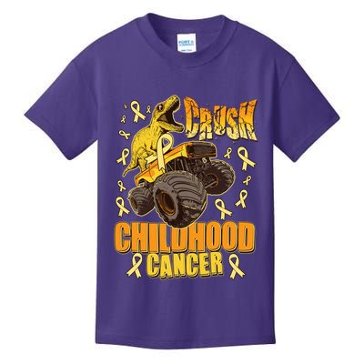 Crush Childhood Cancer Trex Dinosaur Monster Truck Wear Yellow Gold Kids T-Shirt