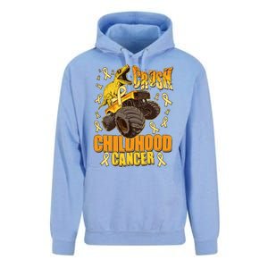 Crush Childhood Cancer Trex Dinosaur Monster Truck Wear Yellow Gold Unisex Surf Hoodie