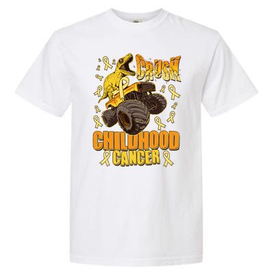 Crush Childhood Cancer Trex Dinosaur Monster Truck Wear Yellow Gold Garment-Dyed Heavyweight T-Shirt