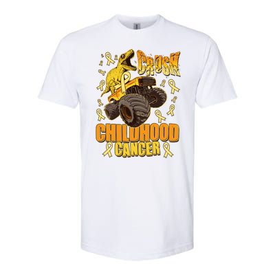 Crush Childhood Cancer Trex Dinosaur Monster Truck Wear Yellow Gold Softstyle® CVC T-Shirt