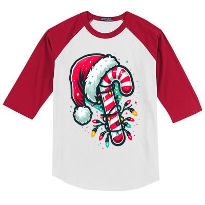 Candy Cane Crew Christmas Lights Family Matching Xmas Kids Colorblock Raglan Jersey