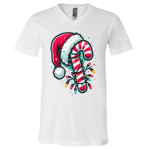 Candy Cane Crew Christmas Lights Family Matching Xmas V-Neck T-Shirt