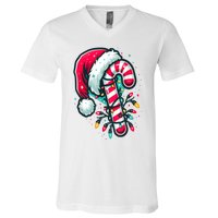 Candy Cane Crew Christmas Lights Family Matching Xmas V-Neck T-Shirt