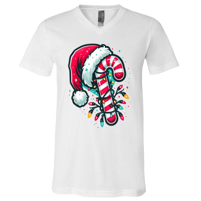 Candy Cane Crew Christmas Lights Family Matching Xmas V-Neck T-Shirt