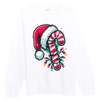 Candy Cane Crew Christmas Lights Family Matching Xmas Premium Crewneck Sweatshirt