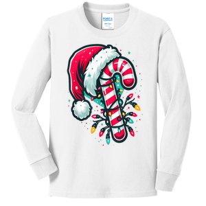 Candy Cane Crew Christmas Lights Family Matching Xmas Kids Long Sleeve Shirt