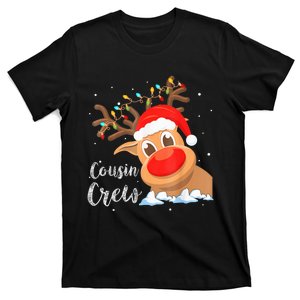 Christmas Cousin Crew Reindeer Santa Hat Lights Kid Teens T-Shirt