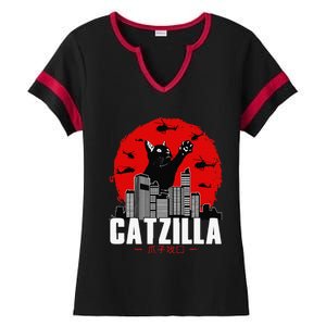 Catzilla Cute Cat Stuff For Cat Lover Cat Mom Cat Dad Ladies Halftime Notch Neck Tee