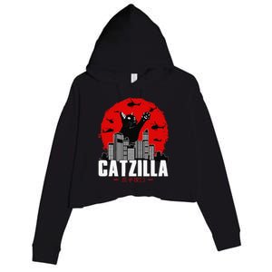 Catzilla Cute Cat Stuff For Cat Lover Cat Mom Cat Dad Crop Fleece Hoodie