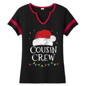 Christmas Cousin Crew With Santa Claus Hat For Family Xmas Ladies Halftime Notch Neck Tee