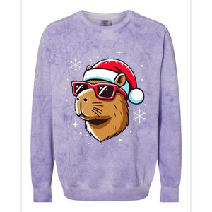 Cool Christmas Capybara With Santa Hat Colorblast Crewneck Sweatshirt