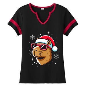 Cool Christmas Capybara With Santa Hat Ladies Halftime Notch Neck Tee