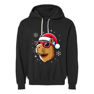 Cool Christmas Capybara With Santa Hat Garment-Dyed Fleece Hoodie