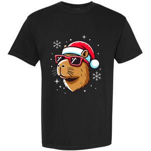 Cool Christmas Capybara With Santa Hat Garment-Dyed Heavyweight T-Shirt