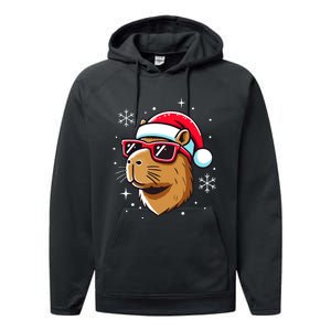 Cool Christmas Capybara With Santa Hat Performance Fleece Hoodie