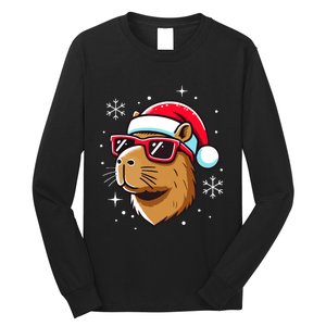 Cool Christmas Capybara With Santa Hat Long Sleeve Shirt