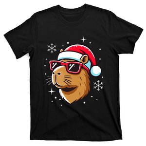 Cool Christmas Capybara With Santa Hat T-Shirt