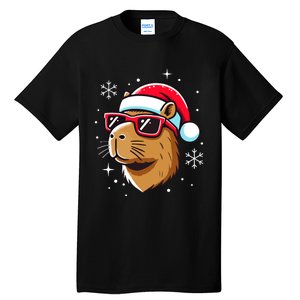 Cool Christmas Capybara With Santa Hat Tall T-Shirt