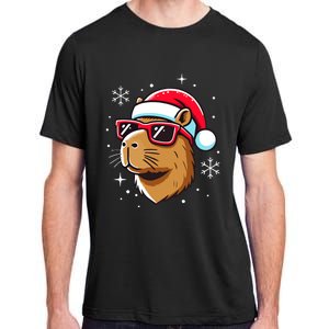 Cool Christmas Capybara With Santa Hat Adult ChromaSoft Performance T-Shirt