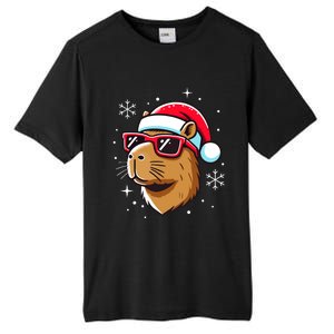 Cool Christmas Capybara With Santa Hat Tall Fusion ChromaSoft Performance T-Shirt