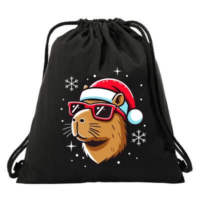 Cool Christmas Capybara With Santa Hat Drawstring Bag
