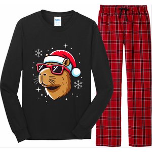 Cool Christmas Capybara With Santa Hat Long Sleeve Pajama Set