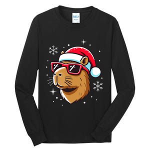 Cool Christmas Capybara With Santa Hat Tall Long Sleeve T-Shirt