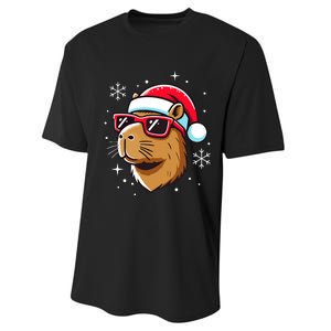 Cool Christmas Capybara With Santa Hat Performance Sprint T-Shirt