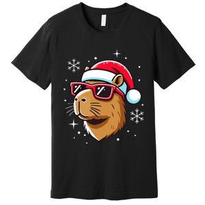 Cool Christmas Capybara With Santa Hat Premium T-Shirt