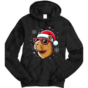 Cool Christmas Capybara With Santa Hat Tie Dye Hoodie