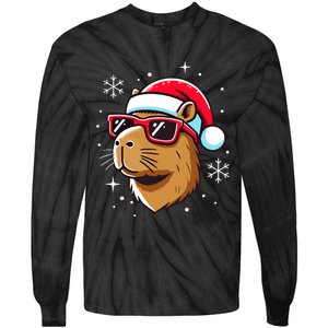 Cool Christmas Capybara With Santa Hat Tie-Dye Long Sleeve Shirt