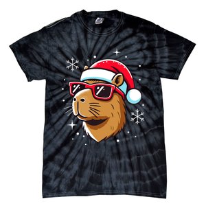 Cool Christmas Capybara With Santa Hat Tie-Dye T-Shirt